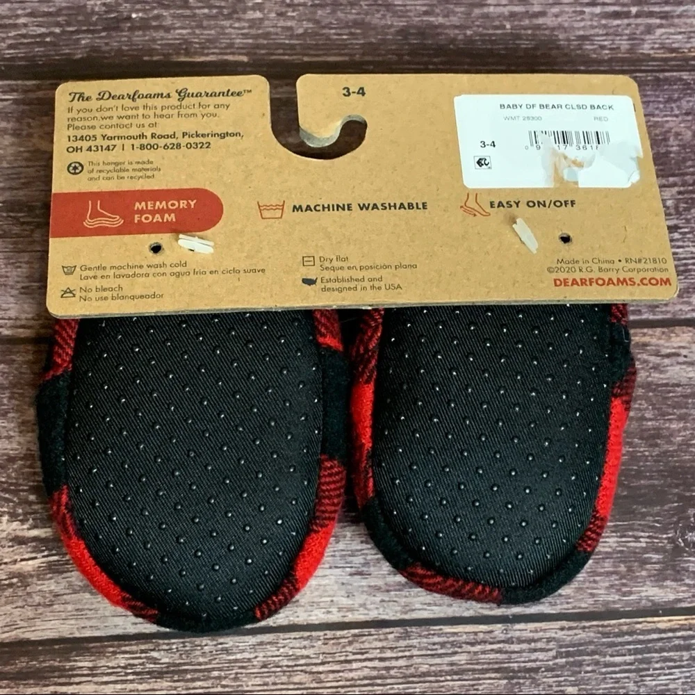 Dearfoams ~ Kids Baby Bear Red Buffalo Check Clog Slipper